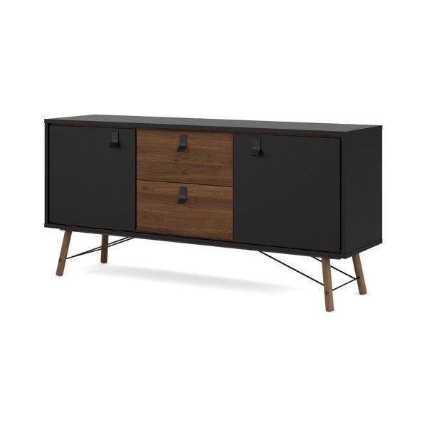 Juodos spalvos šoninė spintelė iš riešutmedžio 150x72x40 cm Ry – Tvilum-image-2