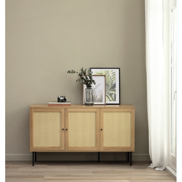 Žema šoninė spintelė natūralios spalvos iš ąžuolo 140x80 cm Pensacola – Unique Furniture-image-1