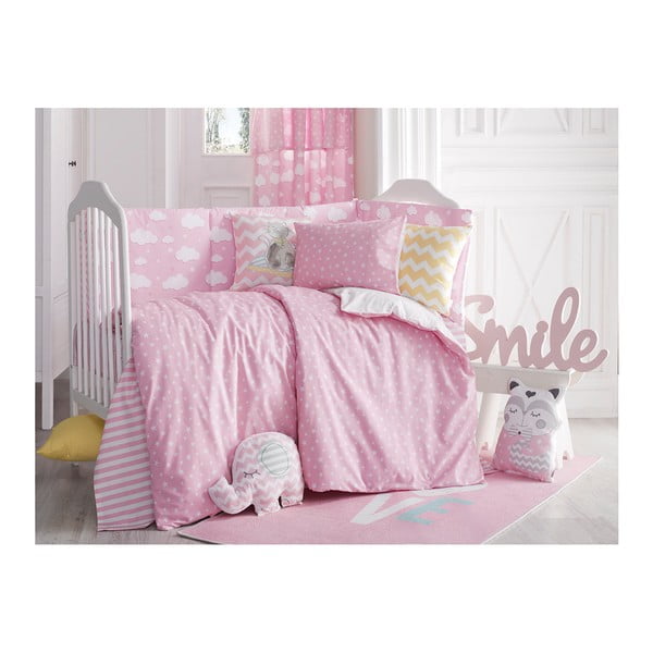 Rausva medvilninė kūdikių patalynė su paklode viengulėlei lovai Mike & Co. NEW YORK Carino, 90 x 120 cm