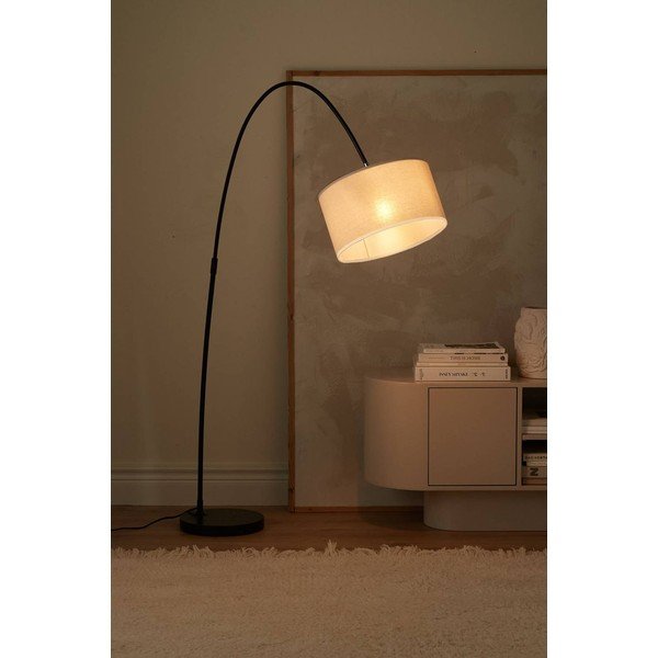 Baltos spalvos/juodos spalvos iš tekstilės pastatomas šviestuvas su sulankstoma konstrukcija (aukštis 145 cm) Arc – Ellos Home-image-1