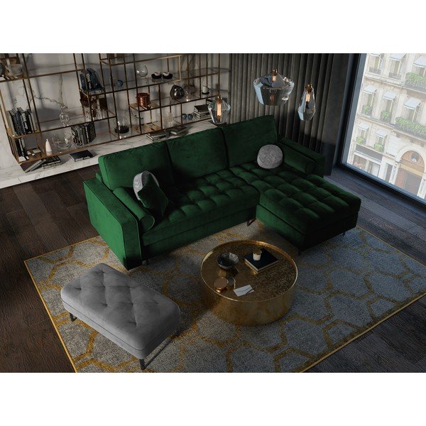Žalia aksominė kampinė sofa-lova Milo Casa Santo, kampas dešinėje-image-1