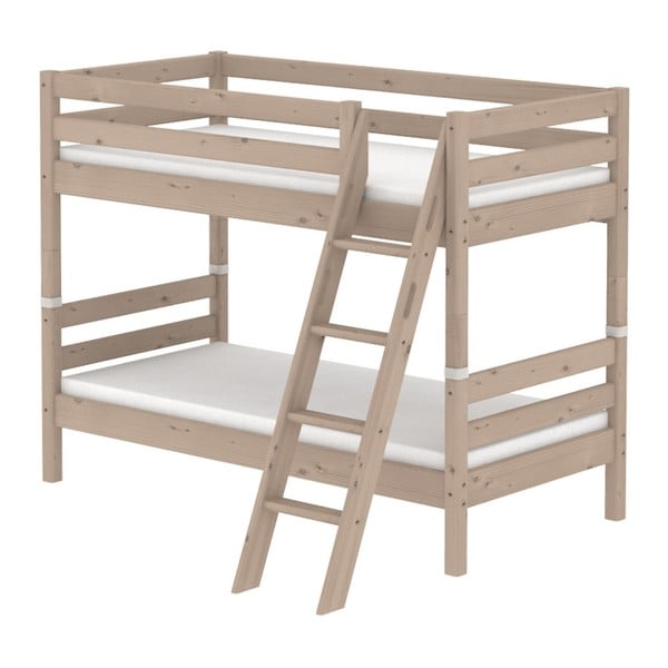 Ruda pušies dviaukštė lova su kopėčiomis Flexa Classic, 90 x 200 cm