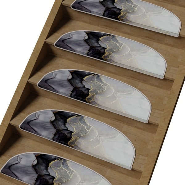 Laiptų kilimėlių rinkiniai juodos ir baltos spalvos 16 vnt. 20x65 cm Golden Marble – Vitaus-image-1
