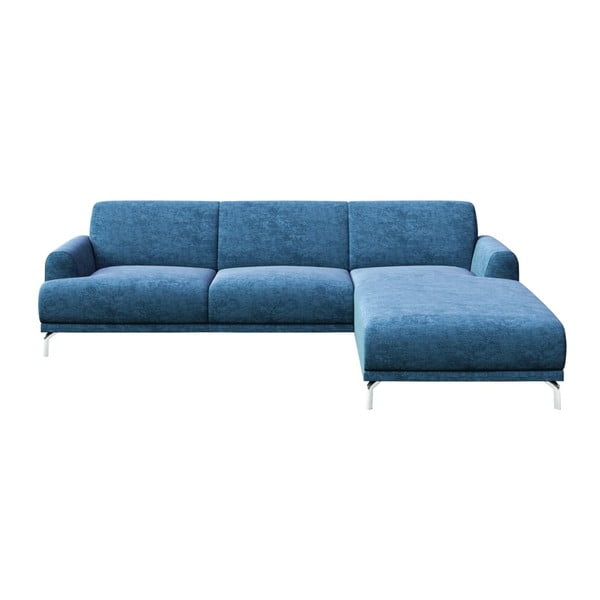 Mėlyna kampinė sofa su metalinėmis kojelėmis MESONICA Puzo, dešinysis kampas