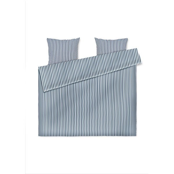 Dvigulė/itin ilga patalynė baltos spalvos/tamsiai mėlynos spalvos banguotos tekstūros 200x220 cm Bæk&Bølge – JUNA