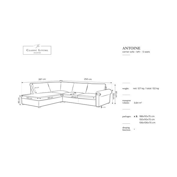 Juoda kampinė sofa "Windsor & Co Sofas Hermes", kairysis kampas-image-1