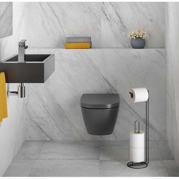 Juodas tualetinio popieriaus stovas su laikikliu Metaltex Origin-image-1