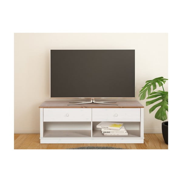 Iš pušies masyvo TV spintelė baltos spalvos 137x47 cm Anita – Støraa-image-1