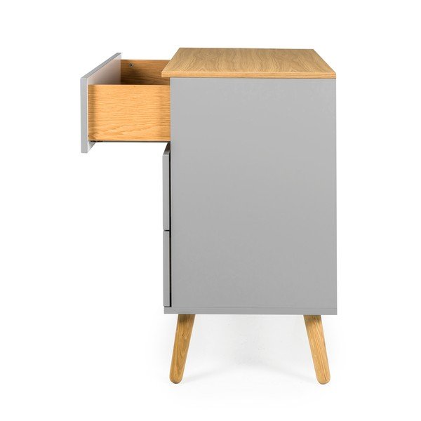 Pilka komoda su ąžuolinėmis kojomis Tenzo Dot, 90 x 79 cm-image-4