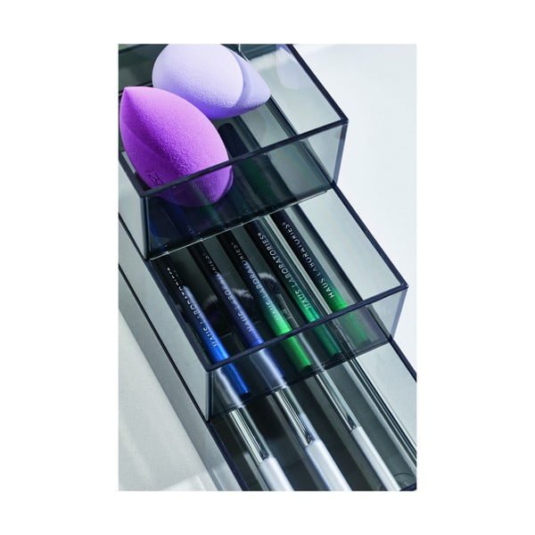 Matinės juodos spalvos vonios kambario kosmetinės priemonės iš perdirbto plastiko, 3 vnt. Stack & Slide - iDesign-image-4