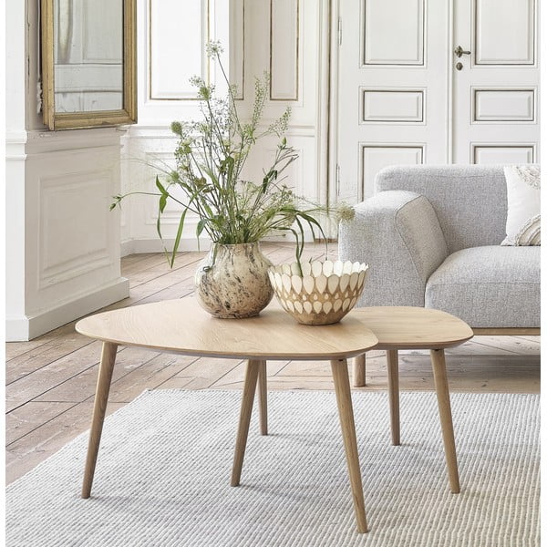 Kavos staliukai natūralios spalvos 2 vnt. iš ąžuolo 70x100 cm Adda – Unique Furniture-image-1