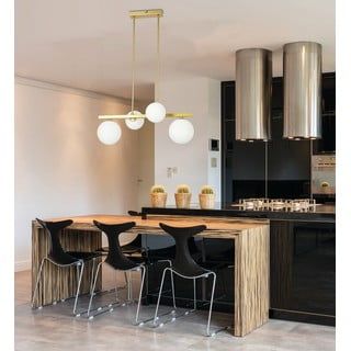 Baltos spalvos/auksinės spalvos kabantis šviestuvas su stiklo gaubtu Kama – Candellux Lighting