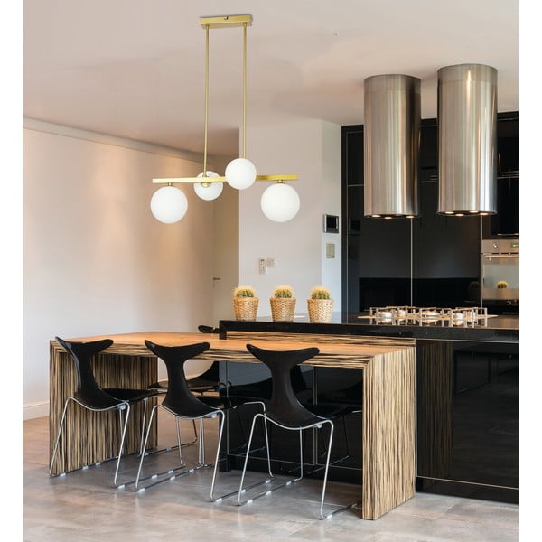 Baltos spalvos/auksinės spalvos kabantis šviestuvas su stiklo gaubtu Kama – Candellux Lighting-image-1