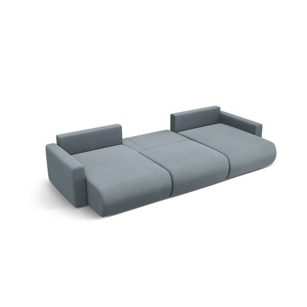 Pilkai mėlynos spalvos iš velveto sulankstoma/su sandėliavimo vieta kampinė sofa („U“ formos) Belfast – Cosmopolitan Design-image-3