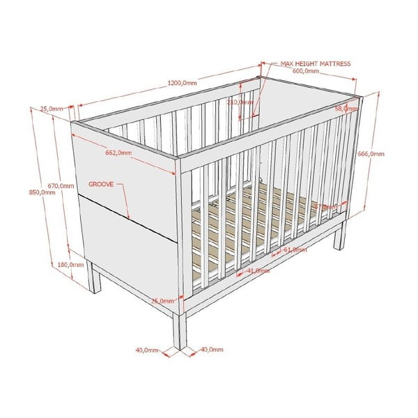 Baltos spalvos iš pušies masyvo vaikiška lovelė 60x120 cm Eva – Vipack-image-2