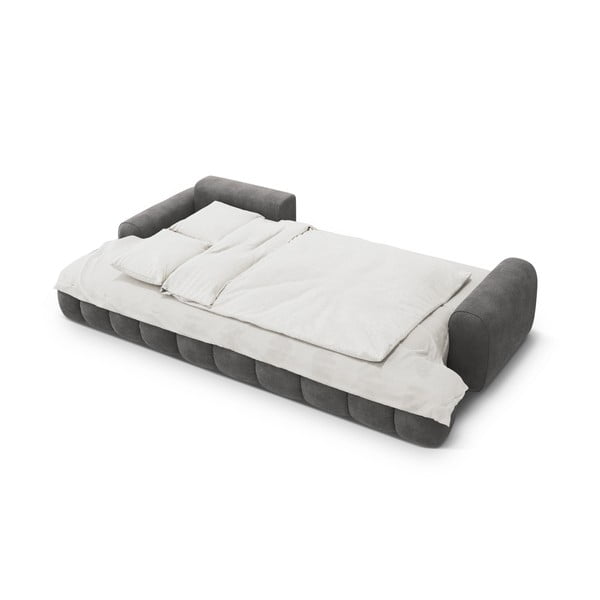 Pilkos spalvos iš velveto sulankstoma/su sandėliavimo vieta kampinė sofa (su kairiuoju kampu/su gultu) Linz – Cosmopolitan Design-image-4