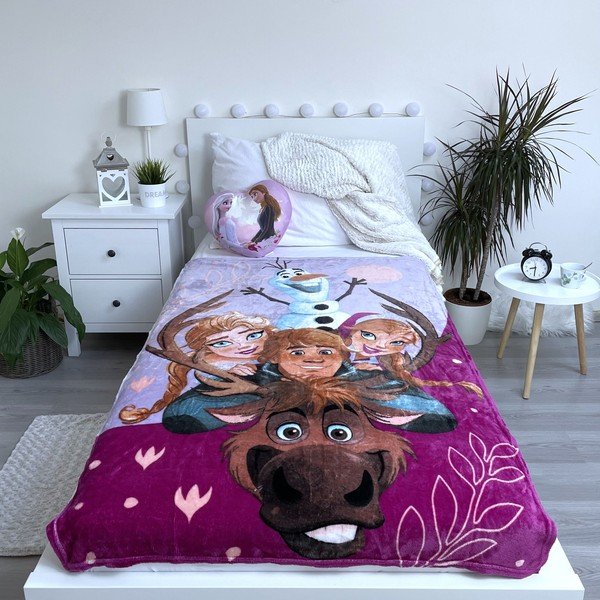 Vaikiškas pledas violetinės spalvos iš mikropliušo 100x150 cm Frozen Family – Jerry Fabrics-image-2