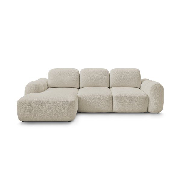Smėlio spalvos sulankstoma/su sandėliavimo vieta kampinė sofa iš boucle (su kairiuoju kampu/su gultu) Montaigne – Bobochic Paris