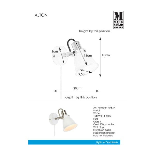 Baltas sieninis šviestuvas Markslöjd Alton-image-1