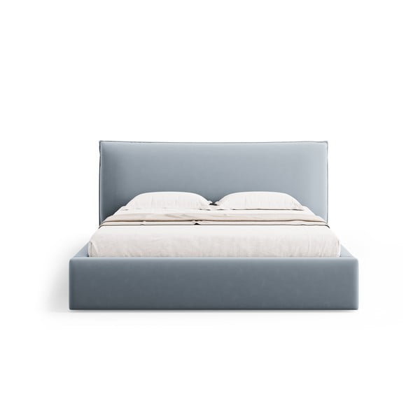 Dvigulė lova šviesiai mėlynos spalvos audiniu dengta su sandėliavimo vieta su lovos grotelėmis 160x200 cm Elio – Milo Casa-image-4