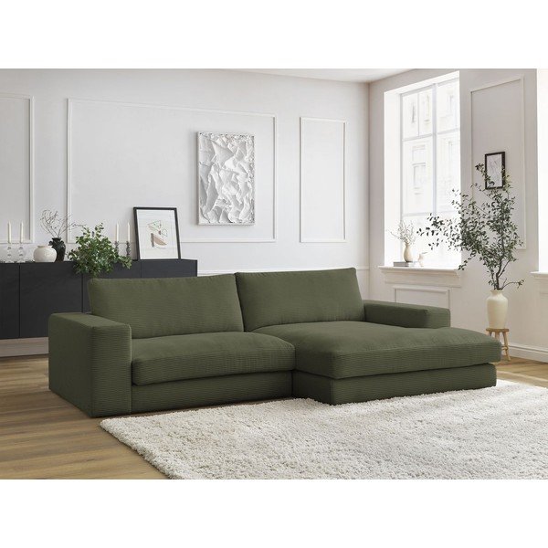Žalios spalvos iš kordinio velveto kampinė sofa (su dešiniuoju kampu/su gultu) Leonard – Bobochic Paris-image-3