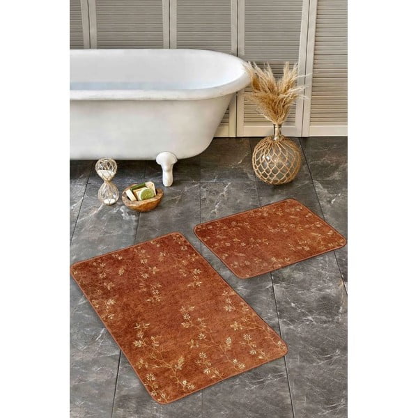 Rudos spalvos iš velveto vonios kilimėliai 2 vnt. 60x100 cm – Mila Home-image-2
