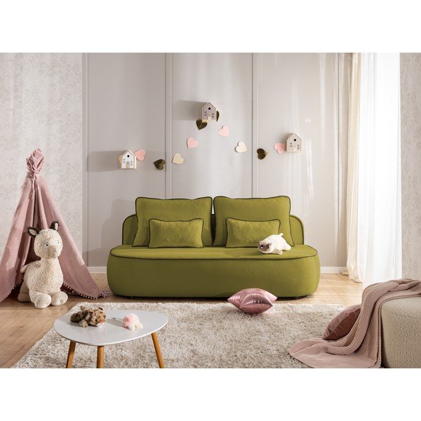 Žalios spalvos/tamsiai žalios spalvos sulankstoma/su sandėliavimo vieta vaikiška sofa iš velveto 210 cm Saga – Ropez-image-1