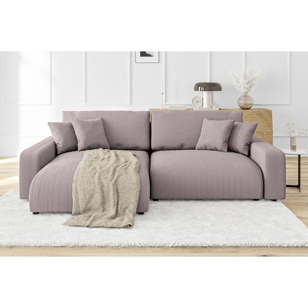 Iš kordinio velveto sulankstoma kampinė sofa šviesiai rožinės spalvos (kintama) Sara – Ropez-image-1