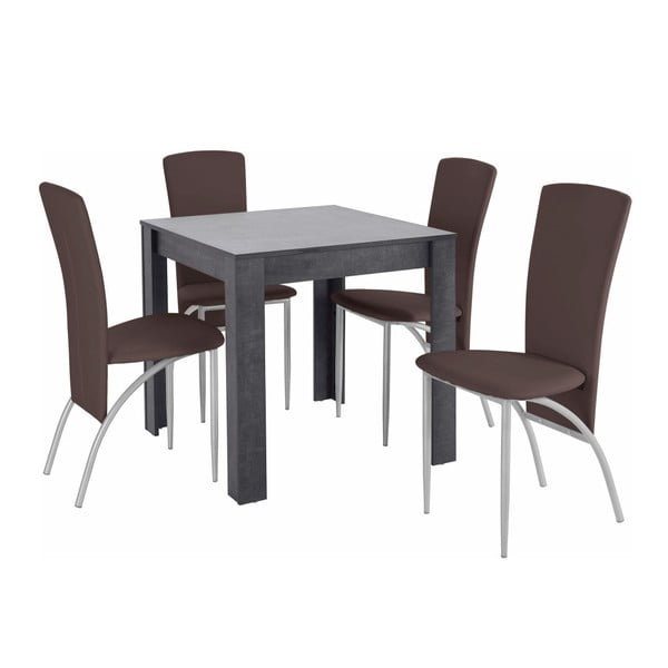 Valgomojo stalo ir 4 tamsiai rudų valgomojo kėdžių rinkinys "Støraa Lori Nevada Duro Slate Brown