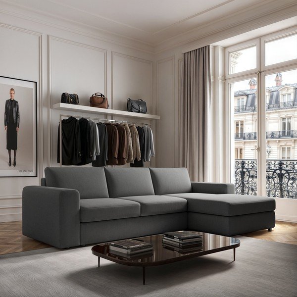 Pilkos spalvos kampinė sofa (su dešiniuoju kampu/su gultu) Baga – Rodier-image-1