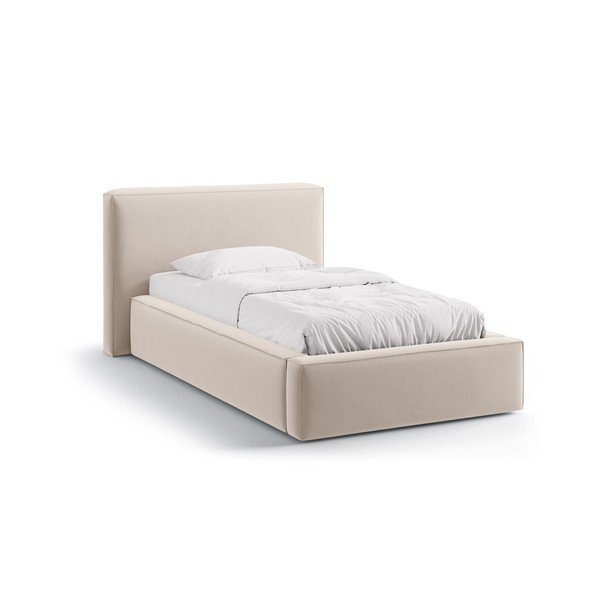 Smėlio spalvos viengulė lova audiniu dengta su sandėliavimo vieta su lovos grotelėmis 90x200 cm Jodie – Micadoni 