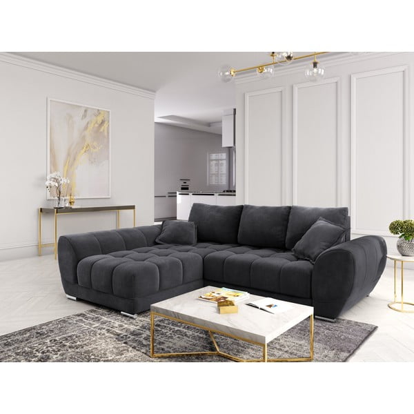 Tamsiai pilka kampinė sofa-lova su aksomo apmušalais Windsor & Co Sofas Nuage, kairysis kampas-image-1