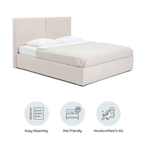 Smėlio spalvos dvigulė lova audiniu dengta su sandėliavimo vieta su grotelėmis 160x200 cm Thessa Bold – Bonami Selection-image-4