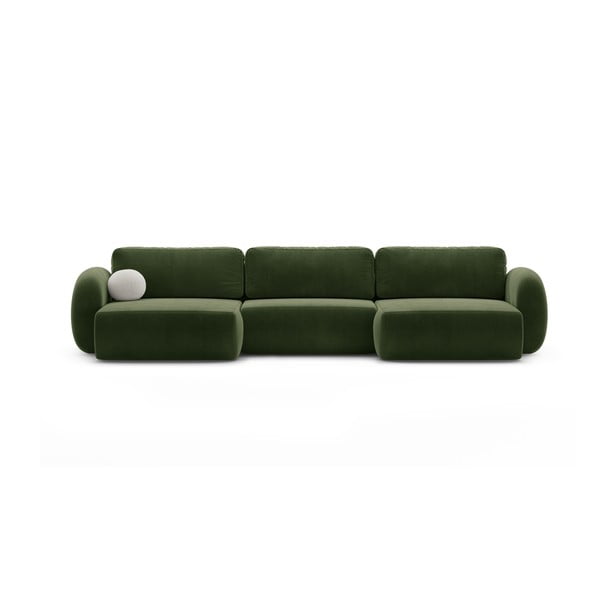 Žalios spalvos iš velveto sulankstoma/su sandėliavimo vieta kampinė sofa („U“ formos) Tonale – Cosmopolitan Design