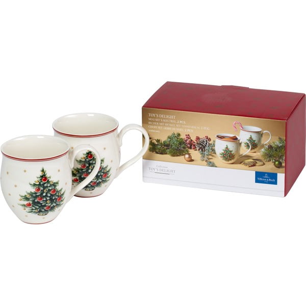 2 baltų porcelianinių puodelių rinkinys su kalėdiniu motyvu Villeroy & Boch X-mas tree