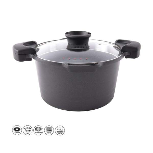 Hrnec s nepřilnavým povrchem Pfluon Granit se skleněnou poklicí Orion Pasta Grande, 5,5 l-image-2