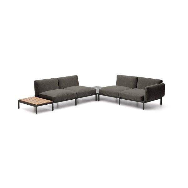 Tamsiai pilkos spalvos iš audinio sodo sofa („L“ formos) Sorells – Kave Home