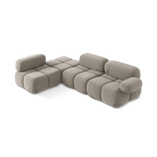 Smėlio spalvos iš velveto modulinė kampinė sofa (su kairiuoju kampu) Lokua – Makamii-image-1