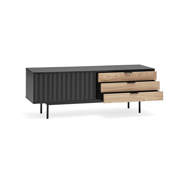 TV spintelė juodos spalvos/natūralios spalvos iš ąžuolo 140x52 cm Sierra – Teulat-image-3
