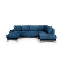 Iš kordinio velveto sulankstoma kampinė sofa mėlynos spalvos (su dešiniuoju kampu/„U“ formos) Tori – Bonami Selection