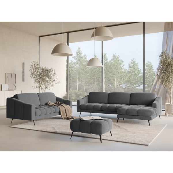 Pilkos spalvos iš velveto sofa 202 cm Nalu – Makamii-image-1