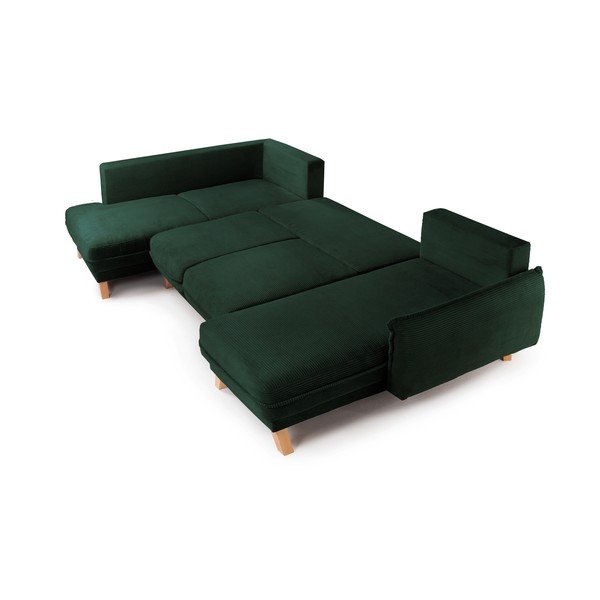 Tamsiai žalios spalvos sulankstoma/su sandėliavimo vieta kampinė sofa iš kordinio velveto (su kairiuoju kampu/„U“ formos) Tori – Bonami Selection-image-3