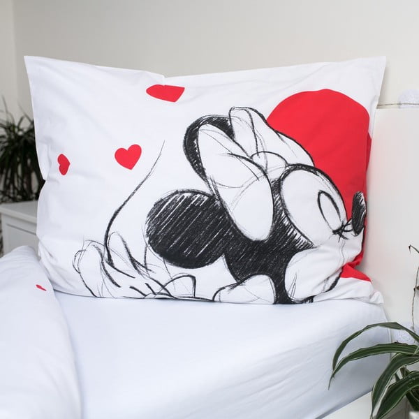 Raudonos spalvos/baltos spalvos iš medvilnės viengulė vaikiška patalynė 140x200 cm Mickey and Minnie "Love" – Jerry Fabrics-image-3