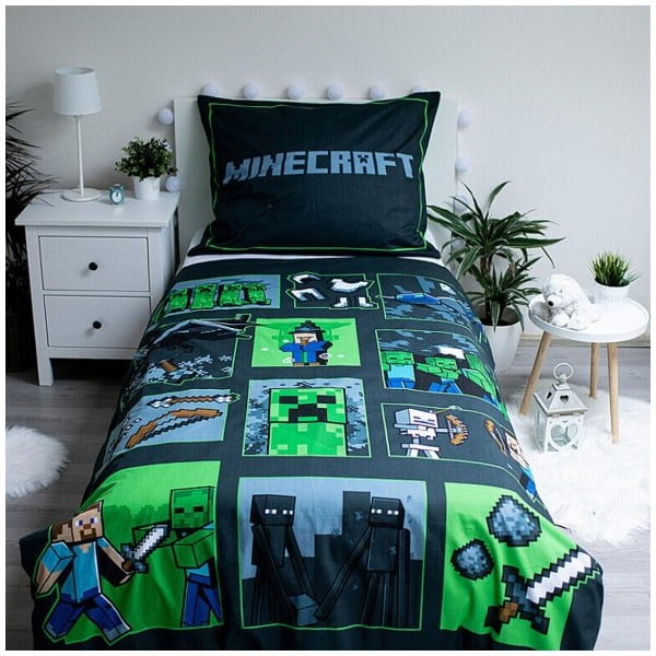 Viengulė vaikiška patalynė iš medvilnės 140x200 cm Minecraft Survival Mode – Jerry Fabrics-image-1