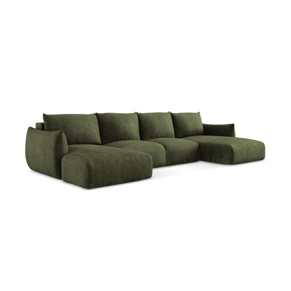 Žalios spalvos iš šenilinio audinio sulankstoma kampinė sofa („U“ formos) Leila – Makamii-image-3