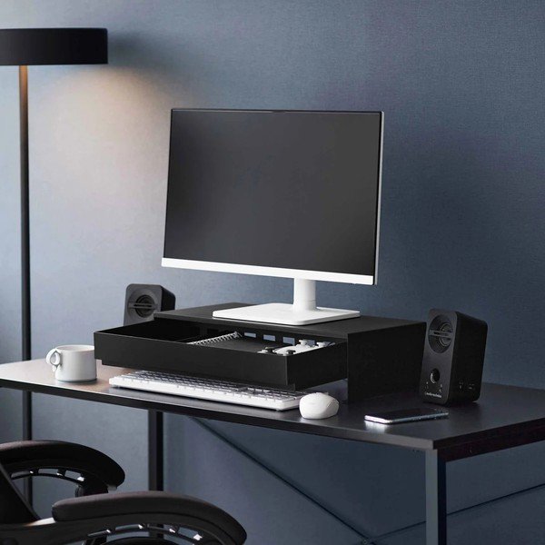 Juodos spalvos iš metalo stovas monitoriui Tower – YAMAZAKI-image-4