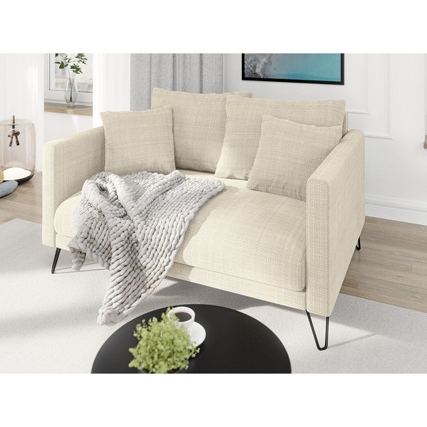 Kreminės spalvos iš šenilinio audinio sofa 140 cm Freya – Ropez-image-3