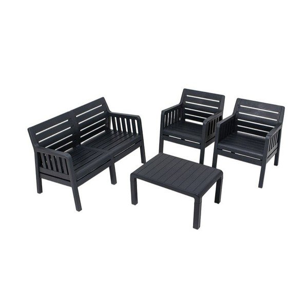 Sodo poilsio baldų komplektas antracito spalvos 4 žmonėms Lara – Floriane Garden