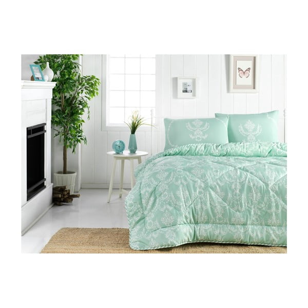 Dygsniuotas užvalkalas dvigulei lovai "Pure Green", 195 x 215 cm