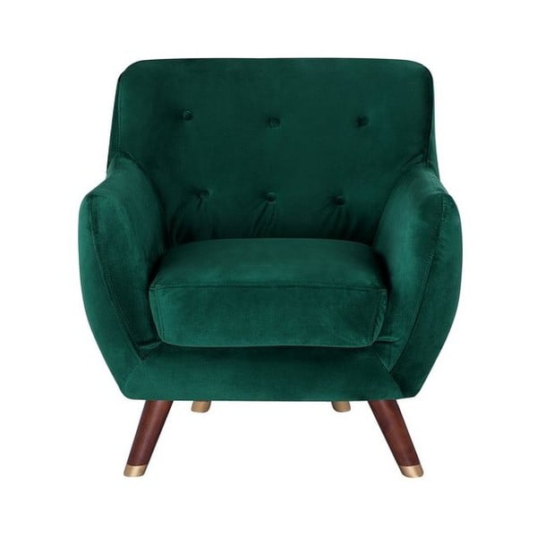 Smaragdo žalios spalvos aksomo išvaizdos fotelis "Monobeli Omanda